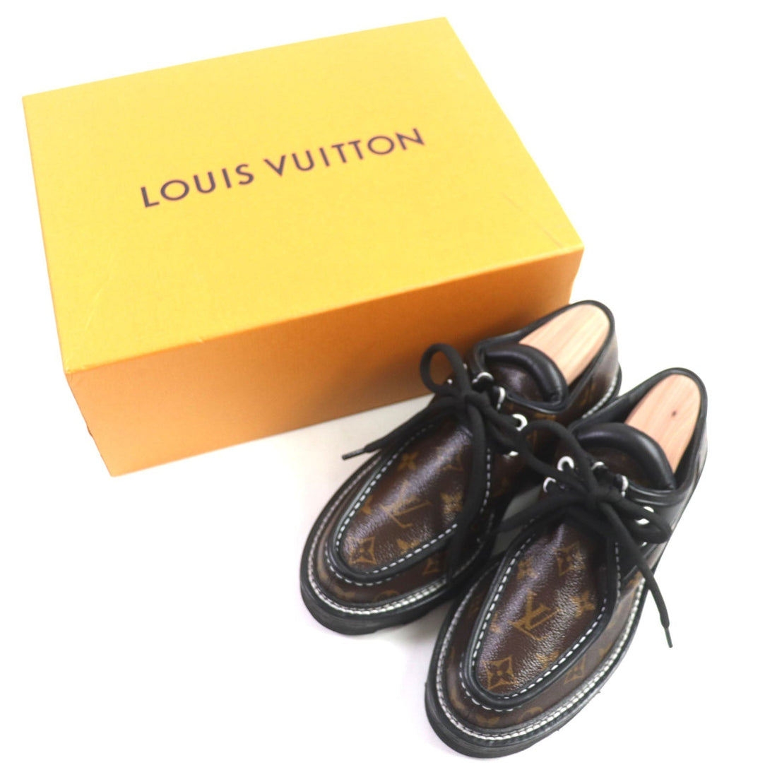 LOUIS VUITTON Leather shoes leather Brown black Bobble Line Derby 38