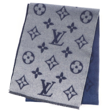 LOUIS VUITTON Scarf M76826 Main: 100% cashmere Gray navy Echarpe Monogram Dawn Toe mens Used