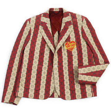LOUIS VUITTON tailored jacket Outer: 97% wool, Outer: 2% polyurethane, Outer: 1% nylon, Lining: 78% cupra, Lining: 22% cotton Brown red Monogram Trunk Stripe Pocket Jacket mens 50 Used
