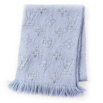 LOUIS VUITTON Scarf M71166 Main: 95% wool, Main: 3% silk, Main: 2% polyester Light Blue Silver Escalp Logo Mania Shine Women Used
