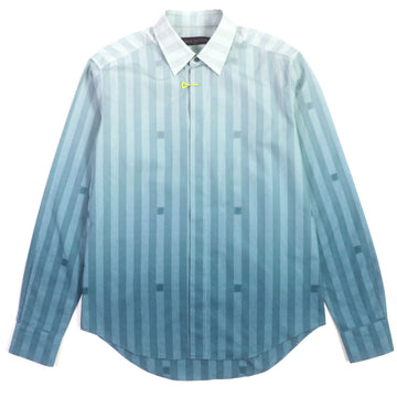 LOUIS VUITTON Long sleeve shirt Main: 100% cotton Green type damier stripe mens M Used