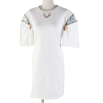 LOUIS VUITTON one piece 1ABRXK Main: 100% cotton, Parts: 70% silk, 30% cotton, Synthetic leather: 60% polyurethane, 20% cotton, 20% polyester, Zipper pull: Cowhide, zinc alloy, brass White light blue Zipper sleeve T-shirt dress Women XS Used