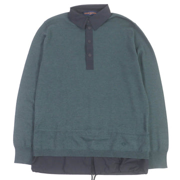 LOUIS VUITTON Long sleeve polo shirt HEN03W Outer material: 70% wool, Outer material: 30% silk, Part: 94% nylon, Part: 6% polyurethane Green navy mens S Used