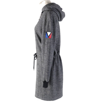 LOUIS VUITTON one piece 1AC3MF Outer: 100% wool, Lining: 100% cotton, Part: 90% wool, Part: 8% nylon, Part: 2% polyurethane, Patch: 100% cotton PVC coated sheep leather Black type Prince of Wales Hoodie Dress Women XS Used