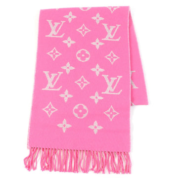 LOUIS VUITTON Scarf M76699 Main: 97% wool, Main: 3% cashmere Pink gray Echarpe Daily LV Monogram Women Used