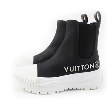 LOUIS VUITTON short boots leather Black White LV squad line 35