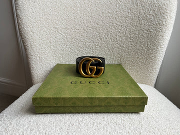 Gucci GG Marmont Black Wide Leather Belt with Gold Buckle (RRP £415)