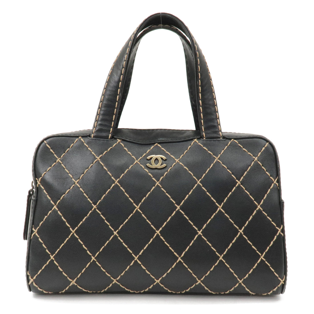 CHANEL Wild Stitch Leather Hand Bag Black A14692