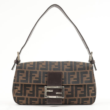 FENDI Zucca Mamma Baguette Canvas Leather Shoulder Bag Brown 26424