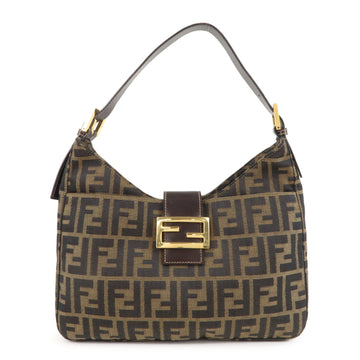 FENDI Zucca Canvas Leather Shoulder Bag Brown Black 26569