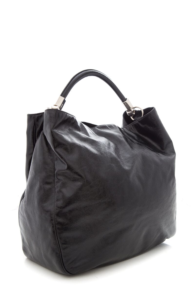 YSL Black Patent Leather Hobo Handbag