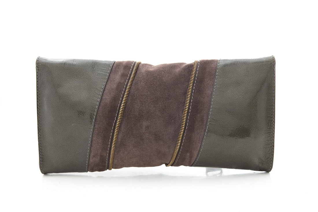 Jimmy Choo Green & Grey Zipper Clutch