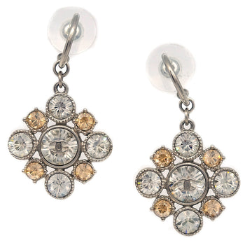 Chanel Dangle Pierced Earrings Rhinestone Silver A12V