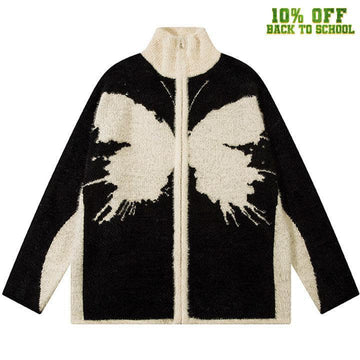 Makersluxe® Furry Butterfly Jacquard Sweater Cardigan