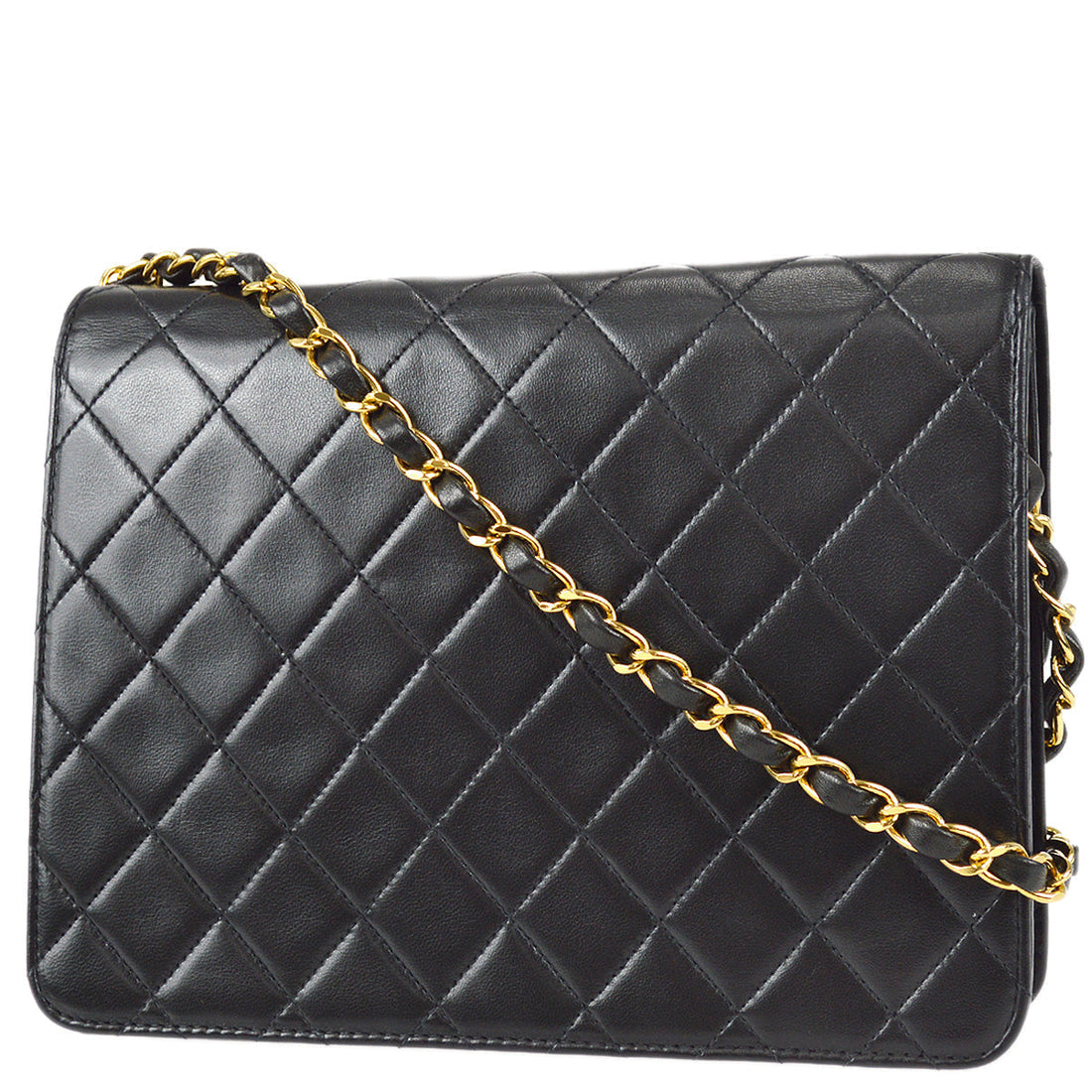 Chanel Black Lambskin Pushlock Small Half Flap Shoulder Bag