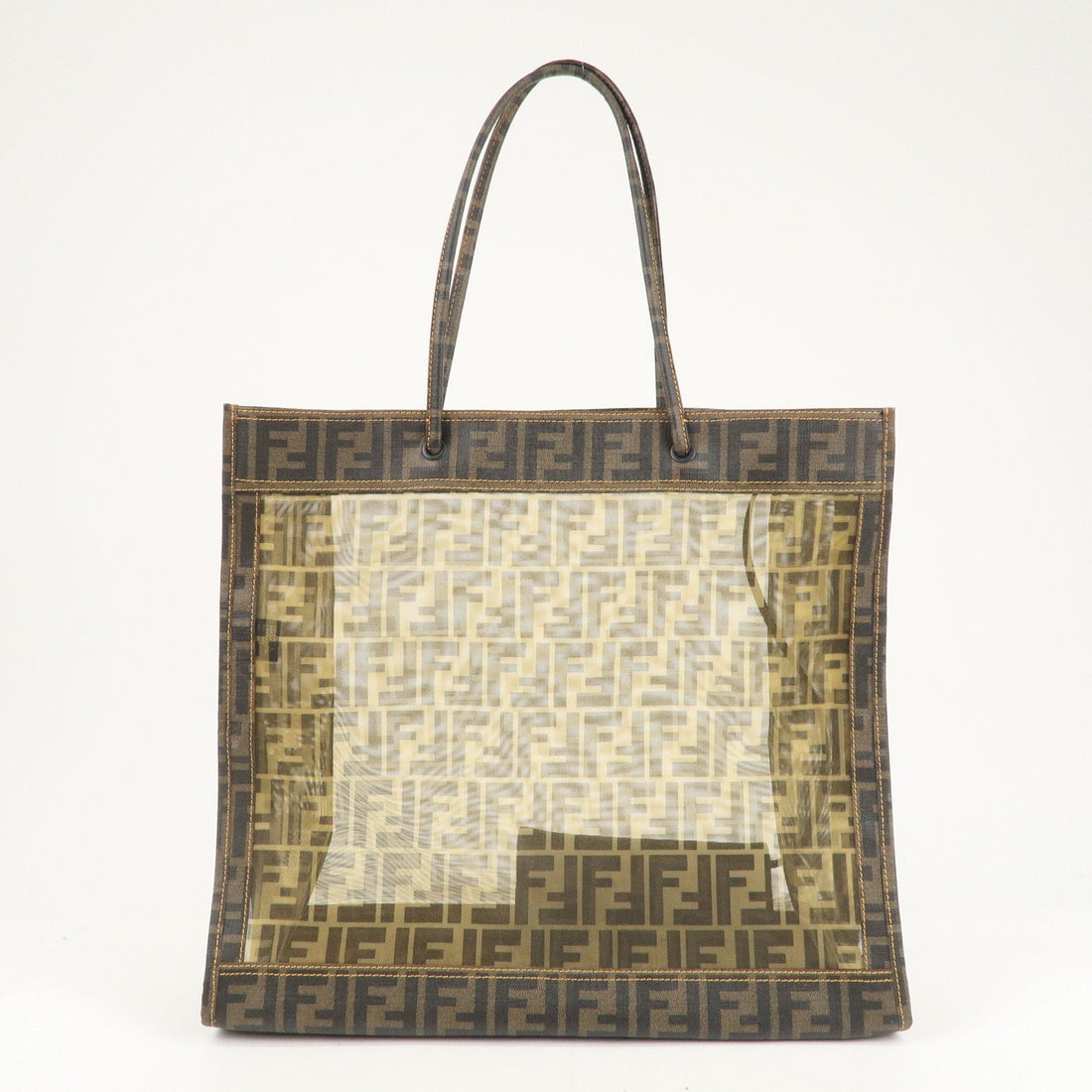 FENDI Zucca Mesh PVC Tote Bag Brown Black 8BH184