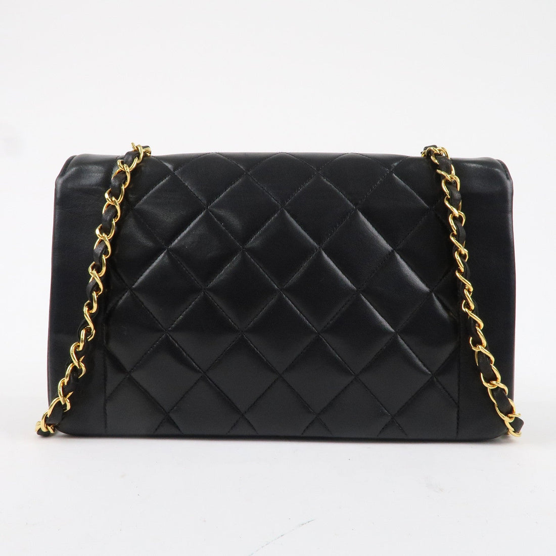 CHANEL Matelasse Lambskin Diana Chain Shoulder Bag Black A01165