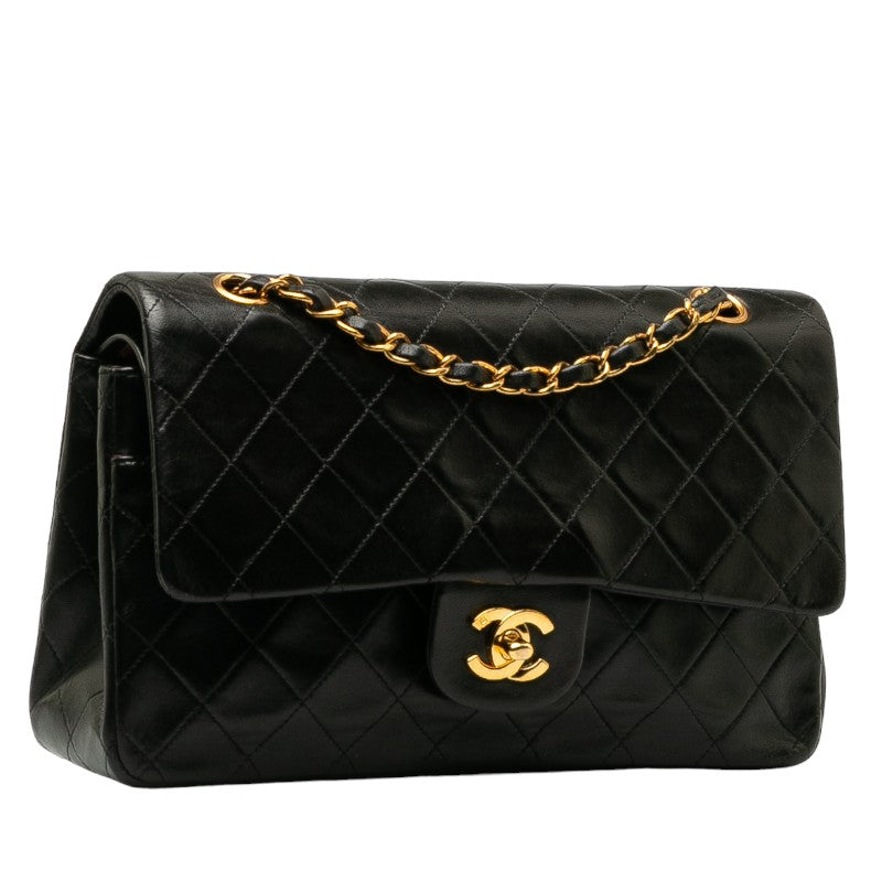 Chanel Matrases 25 Double Flap Chain Shoulder Bag Black Leather  Chanel