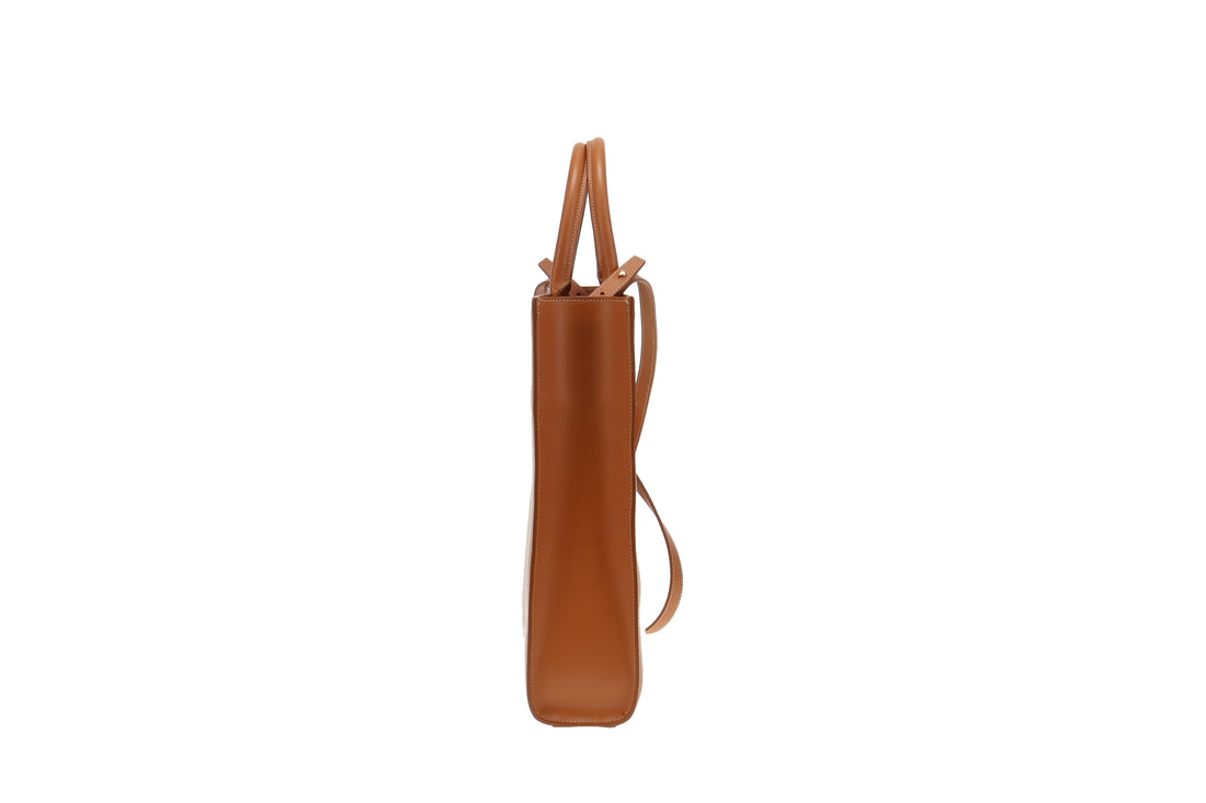 Celine Canvas and Tan Leather Vertical Cabas Tote With Strap