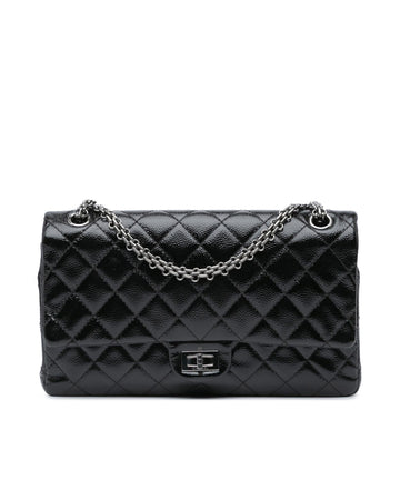 Quilted Patent Leather Flap Bag with Silver-Tone Chains