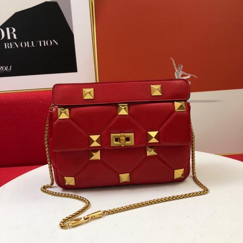 Makersluxe - Rivet Shoulder Bag With Chain Red