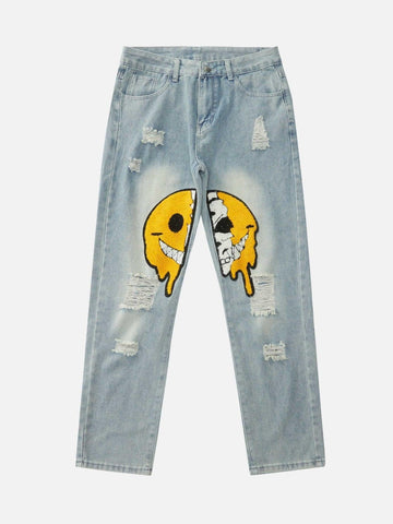 Sneakerland Smiley Face Embroidered Jeans