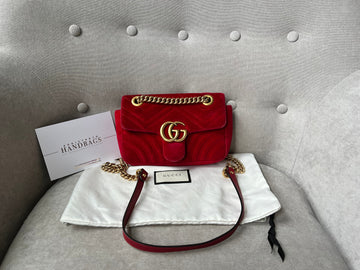 Gucci GG Mini Red Velvet Marmont Mini Shoulder Bag (RRP £1295)
