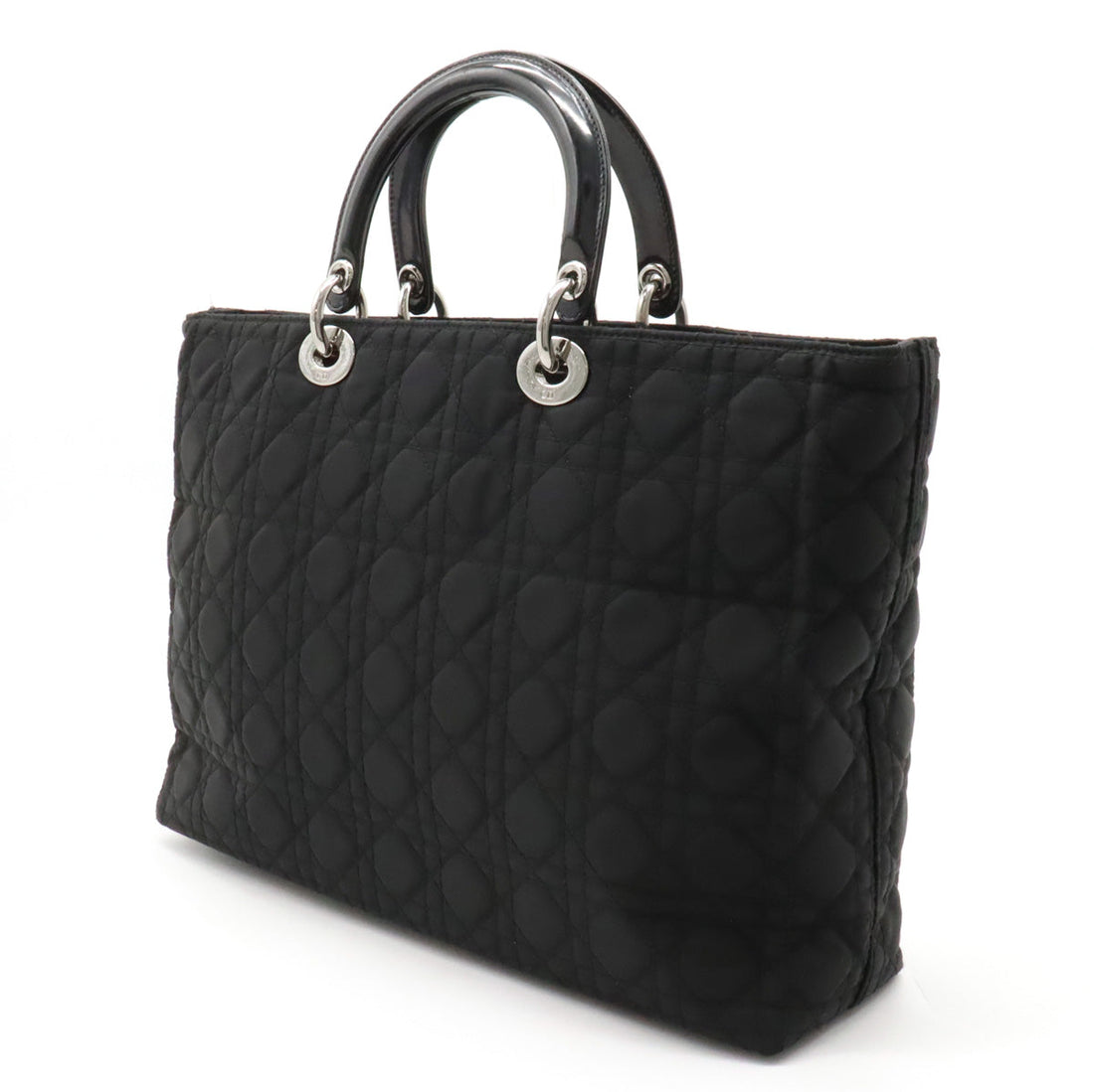 Christian Dior Tote Bag Nylon Patent Leather Black Silver Ladies