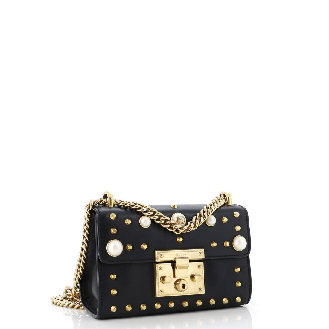 Pearly Padlock Shoulder Bag Studded Leather Small