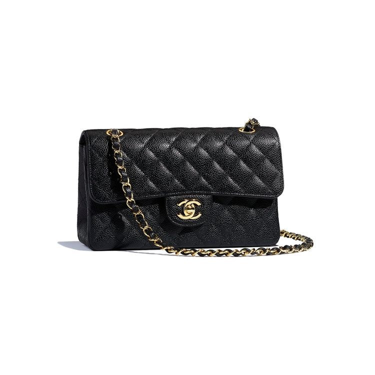 CHANEL Small Classic Handbag Grained Calfskin & Gold-Tone Metal Black