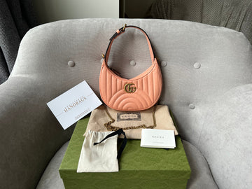 Gucci GG Rose Pink Mini Half Moon Marmont Shoulder Bag (RRP £975)