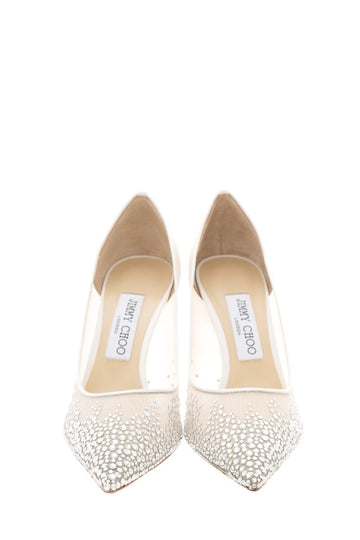 Jimmy Choo Crystal  Silver & White Mesh Heels SZ 37
