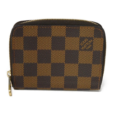 LOUIS VUITTON Coin case N63070 Damier canvas x grain leather (embossed) Ebene Damier Zippy coin purse Women(Unisex) Used