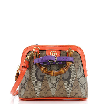 Diana NM Bamboo Dome Top Handle Bag Patchwork GG Coated Canvas Mini