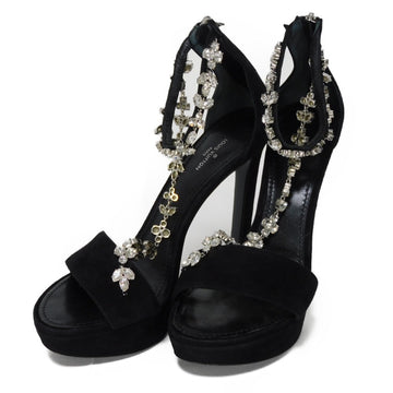 LOUIS VUITTON Sandals suede Noir LV circle Flower Beaded Booties Women 38 Used