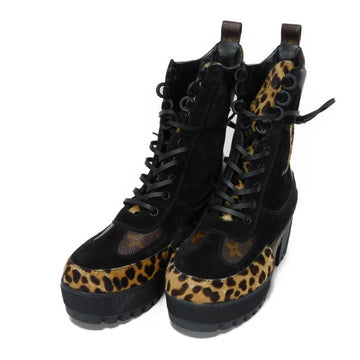 LOUIS VUITTON boots Monogram canvas x suede x pony Marron x Noir Monogram Laurier Line Women 34.5 Used