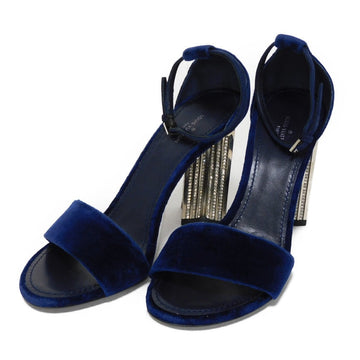 LOUIS VUITTON pumps velvet blue Flower Crystal Ankle strap Women 38 Used
