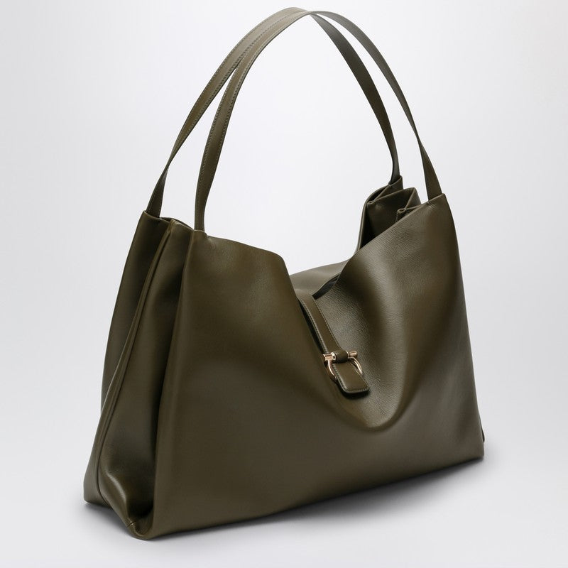Ferragamo Large Olive Green Leather Tote Bag Women