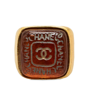 Chanel Vintage Cocomark square ring gold brown clean makeup ladies Chanel