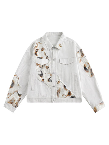 Makersluxe American Retro Lace Patchwork Denim Jacket