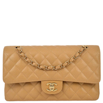 Chanel 2003-2004 Beige Caviar Medium Classic Double Flap Bag