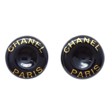Chanel 1997 Button Logo Earrings Black Clip-On