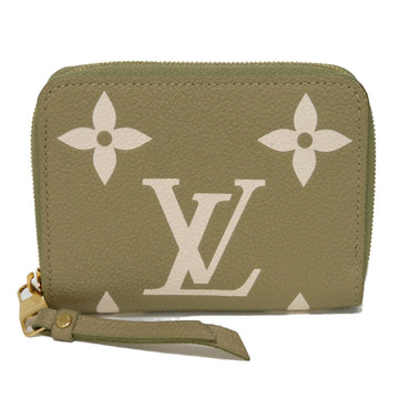 LOUIS VUITTON Coin case M82448 Implant leather (monogram embossed) khaki x claim Monogram Unplant Zip around purse Women Used
