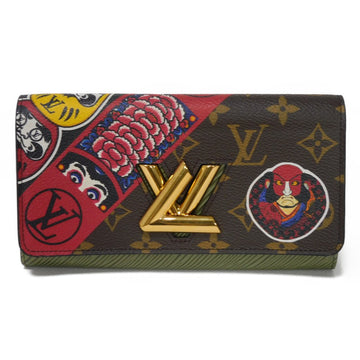 LOUIS VUITTON Long Wallet Purse N67260 Monogram Canvas (Kabuki x Daruma Print) x Epi Leather Maroon x Multicolor x Khaki x Noir Monogram Kabuki Tatsuma Portefeuille twist unisex(Unisex) Used