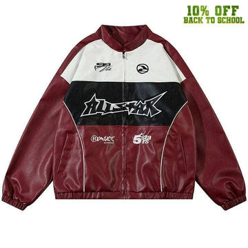 Makersluxe® Colorblock PU Leather Racing Jacket