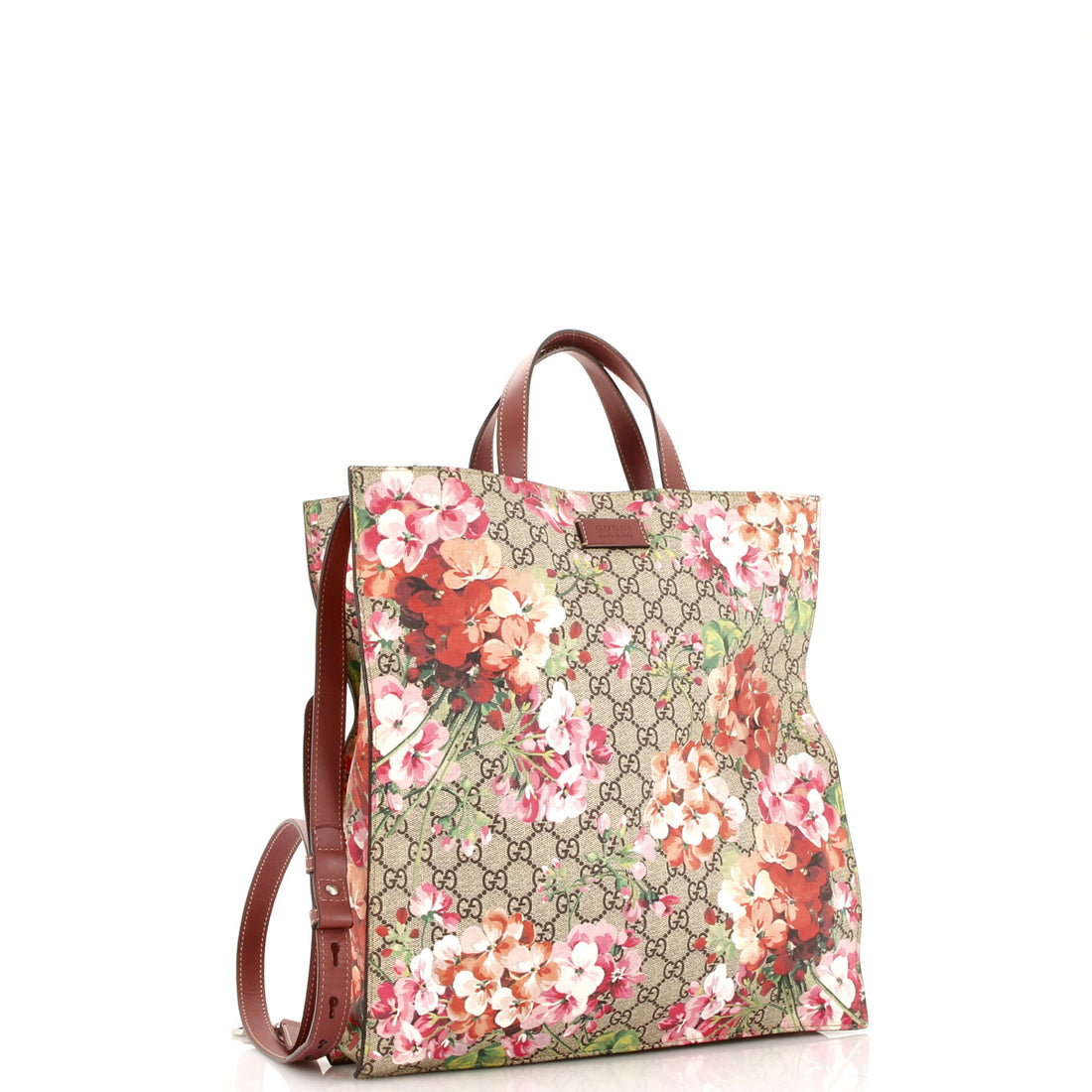 Convertible Soft Open Tote Blooms Print GG Coated Canvas Tall