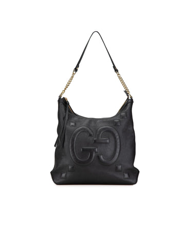 Calfskin Leather Shoulder Bag with Curb Chain Handle and Interior Zip Pocket