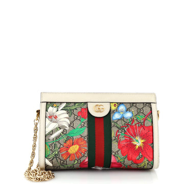 Ophidia Chain Shoulder Bag Flora GG Coated Canvas Small