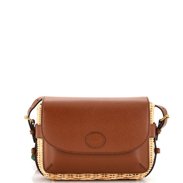 Interlocking G Patch Flap Shoulder Bag Wicker and Leather Small