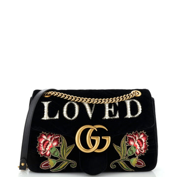 GG Marmont Flap Bag Embroidered Matelasse Velvet Medium